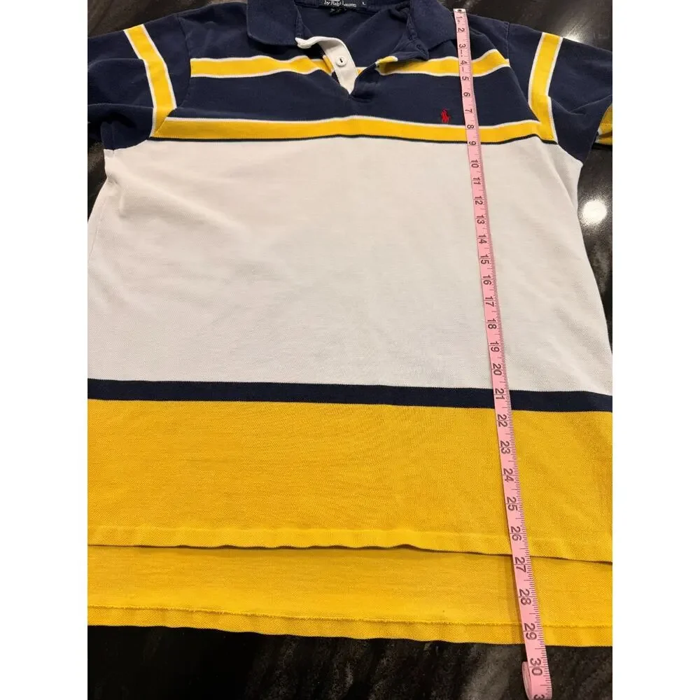 Vintage Polo Ralph Lauren Rugby Shirt L Navy Yellow White Stripe Red Pony